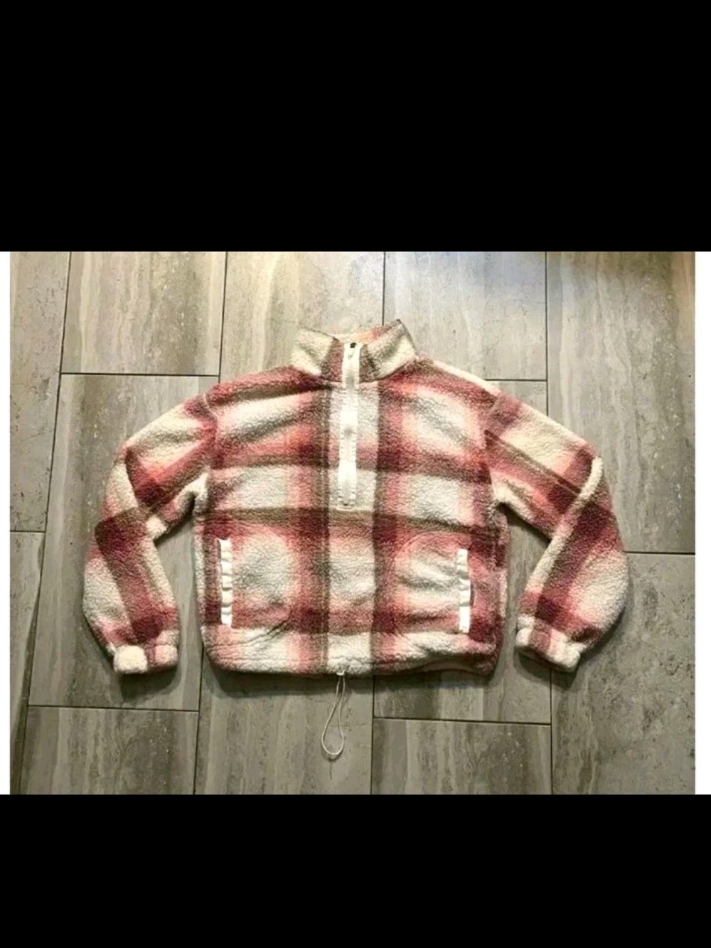 No Boundaries Pink & Cream Plaid Sherpa Half-Zip Jacket